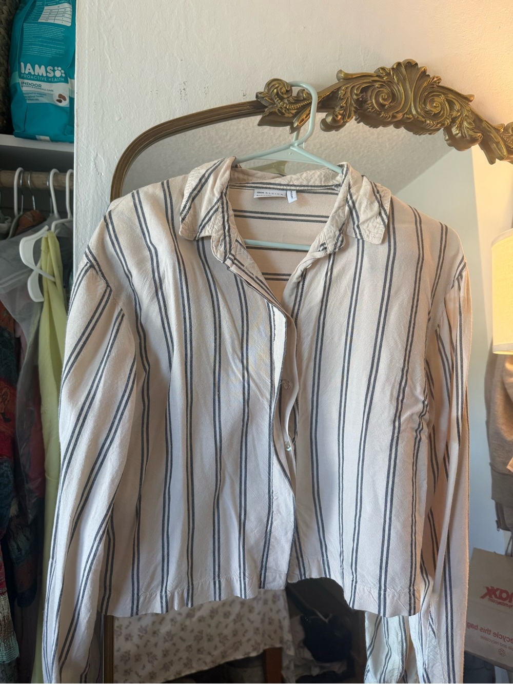 ASOS Cream and Navy Striped Button-Up Blouse